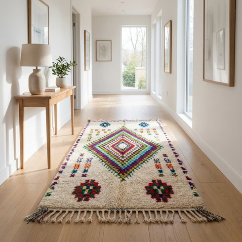 Azilal Rug – Multicolor Shaggy Diamond Wool Berber Carpet