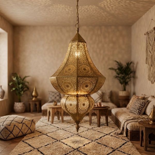 Handmade Moroccan Pendant Light – Brass Teardrop Geometric