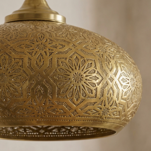 Authentic Moroccan Hanging Lamp - Gold Brass Pendant - Boho Bedroom Mood Lighting