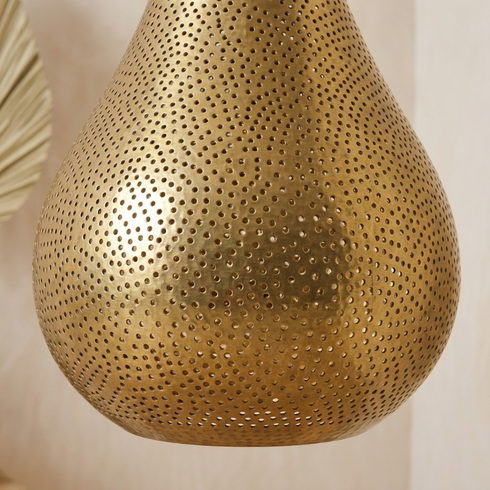 Handmade Moroccan Pendant Light – Brass Teardrop Openwork