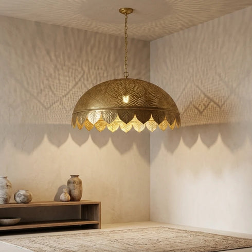 Handmade Moroccan Pendant Light – Brass Globe Dome