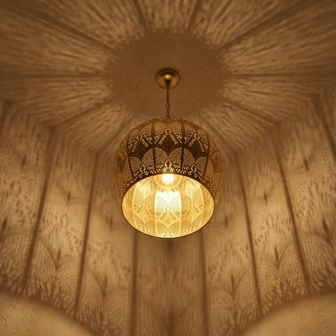 Moroccan Pendant Light – Brass Dome Floral