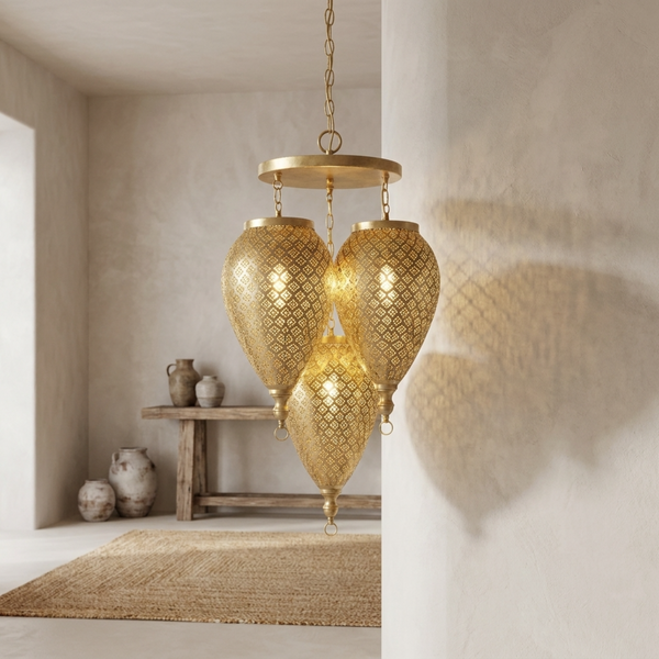 Moroccan Chandelier – Teardrop Jeweled Brass Lamp
