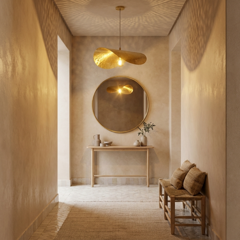 Handmade Moroccan Pendant Light – Brass Filigree Openwork Living Room