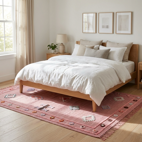 Authentic Handmade Azilal Rug – Vibrant Pink Flatweave Wool Moroccan Rug for Boho Home Decor
