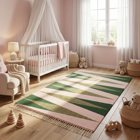 Authentic Moroccan Kilim Rug – Handwoven Flat Weave Natural Wool Rug with Modern Geometric Pattern