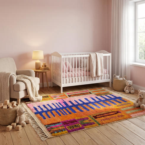 Vibrant Colorful Boujaad Rug - Bohemian Geometric Living Room Decor