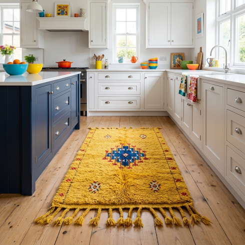 Moroccan Kilim Rug – Yellow Flatweave Diamond Wool Area Rug