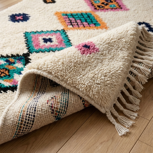 Azilal Rug – Multicolor Shaggy Diamond Wool Moroccan Carpet