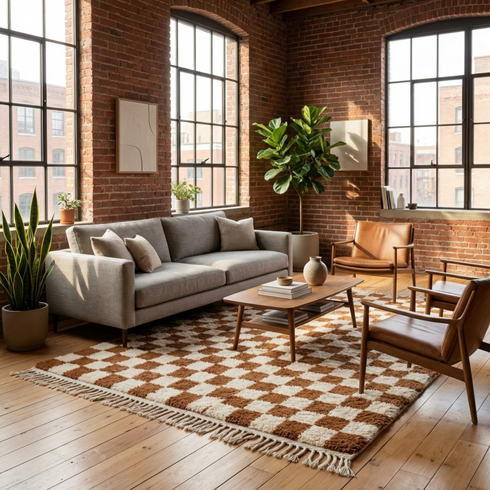 Authentic Moroccan Checkered Wool Rug – Beni Ouarain Design