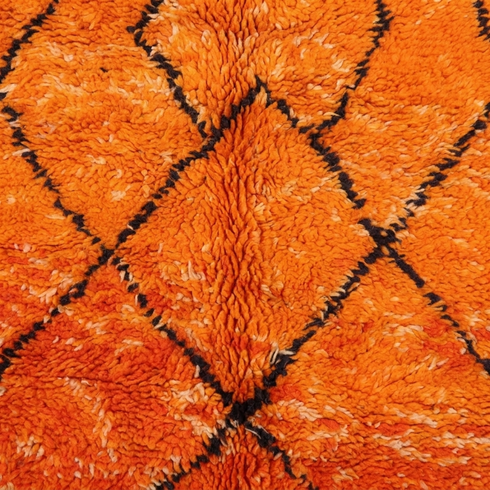 Authentic Moroccan Area Rug – Plush Shaggy Wool Rug in Vibrant Orange for Modern Boho Living Room Decor