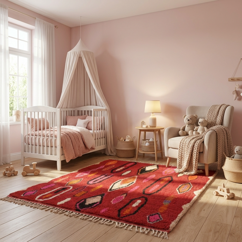 Boujaad Rug – Red Plush Abstract Wool Area Rug