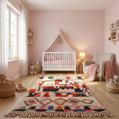Boujaad Rug – Multicolor Plush Geometric Wool Area Rug