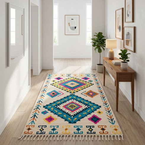 Authentic Handmade Azilal Rug – 100% Wool Moroccan Rug with Colorful Tribal Geometric Design