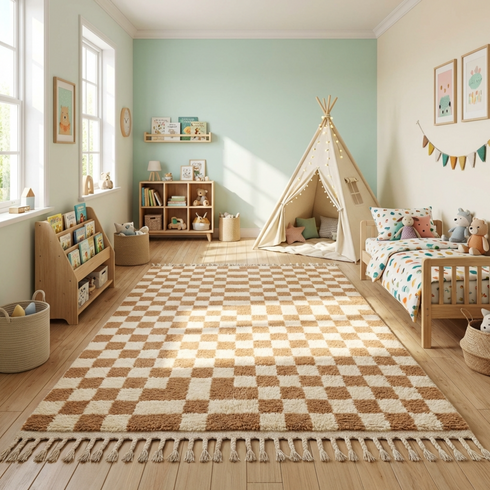 Authentic Moroccan Checkered Wool Rug – Beni Ouarain Design