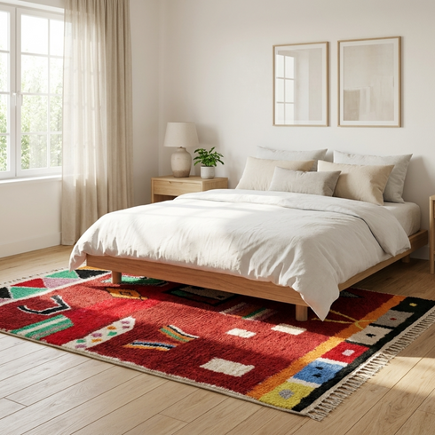 Authentic Boujaad Moroccan Rug – Plush Natural Wool Rug with Colorful Abstract Tribal Berber Design
