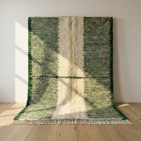 Authentic Moroccan Berber Rug – High Pile Natural Wool Area Rug with Modern Geometric Pattern for Living Room Decor