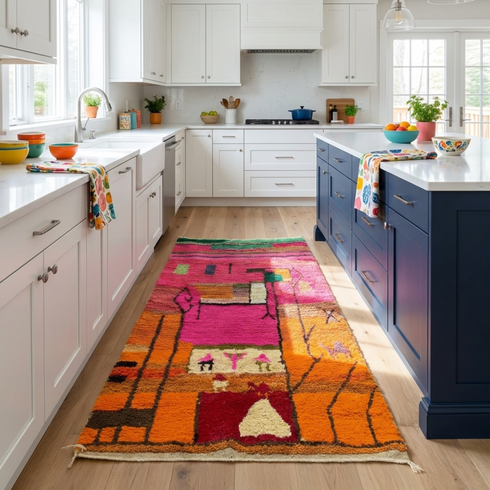 Beni Ourain Rug – Multicolor Geometric Wool Rug