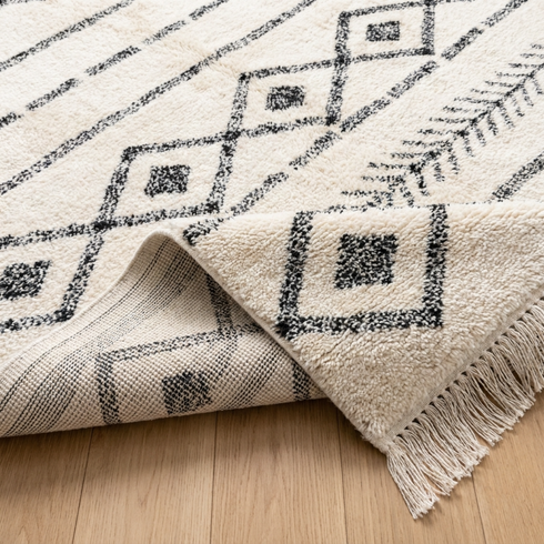 Minimalist Moroccan Rug - Flatweave Natural Wool - Scandi-Boho Geometric Decor