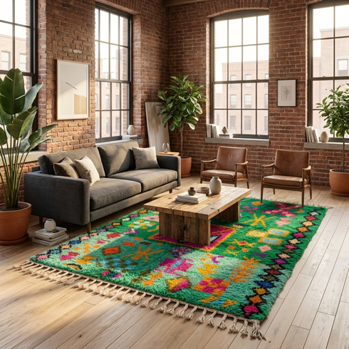 Handmade Azilal Moroccan Rug – Vibrant High Pile Wool Rug with Abstract Tribal Boho Design