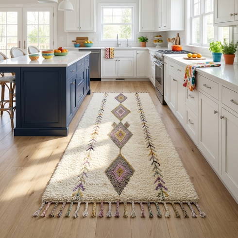 Moroccan Berber Rug – Ivory Plush Geometric Wool Area Rug