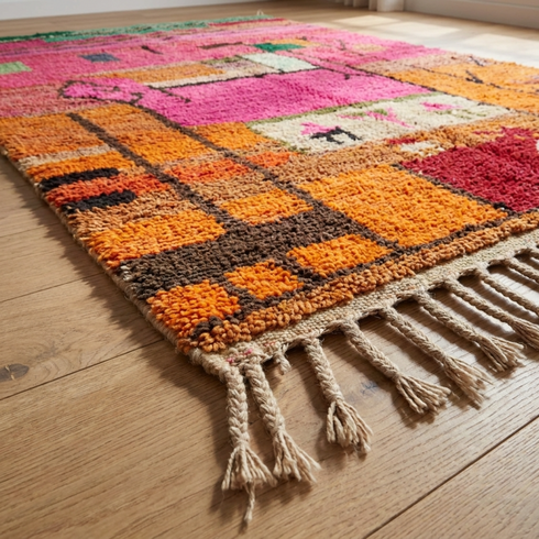 Beni Ourain Rug – Multicolor Geometric Wool Rug