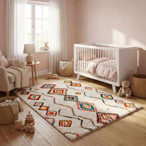 Handmade Azilal Rug - Plush Natural Wool - Vibrant Boho Living Room Decor