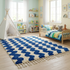Modern Moroccan Wool Rug - High Pile Shaggy Texture - Vibrant Blue Geometric Wave Design
