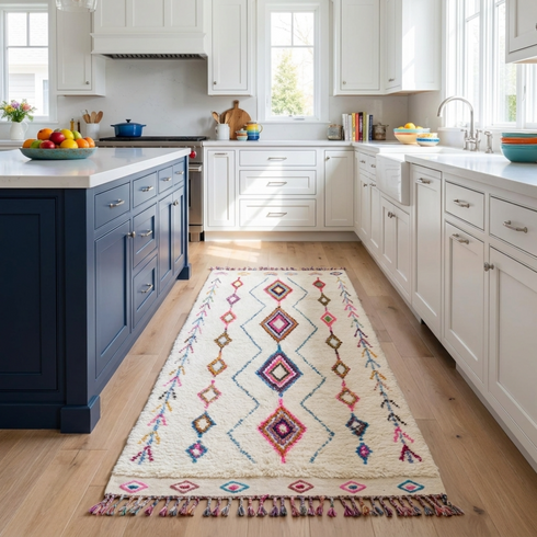 Moroccan Berber Rug – Multicolor Geometric Wool Area Rug