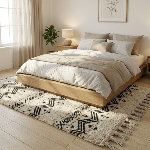 Moroccan Kilim Rug – Black & Ivory Flatweave Diamond Wool Area Rug