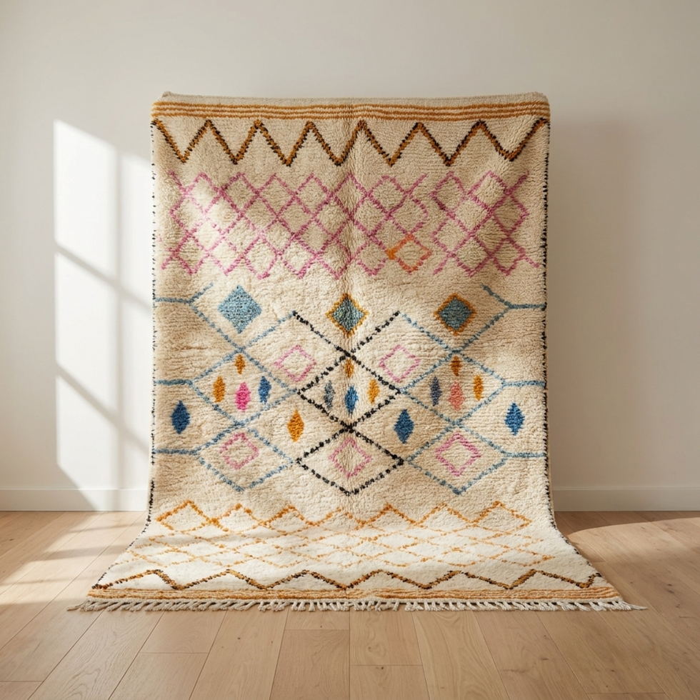 Azilal Rug – Ivory High-Pile Diamond Wool Rug
