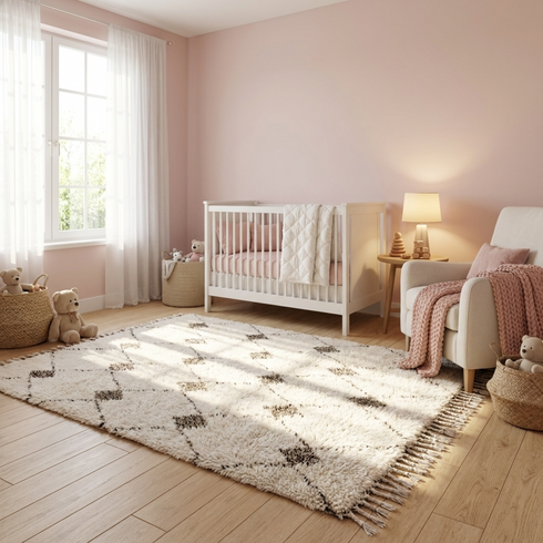 Beni Ourain Rug – Ivory High-Pile Diamond Wool Rug