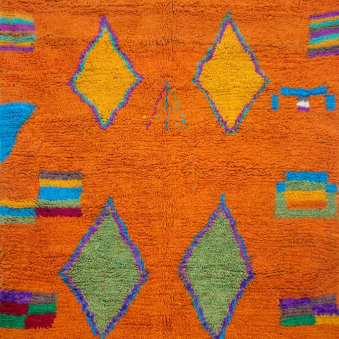 Vibrant Beni Ourain Rug - Bold Orange Geometric Boho Decor