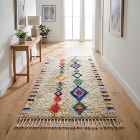 Azilal Rug – Multicolor Shaggy Diamond Wool Area Rug