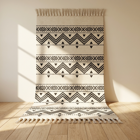 Handmade Moroccan Kilim Rug - Flatweave Natural Wool - Minimalist Tribal Boho Decor