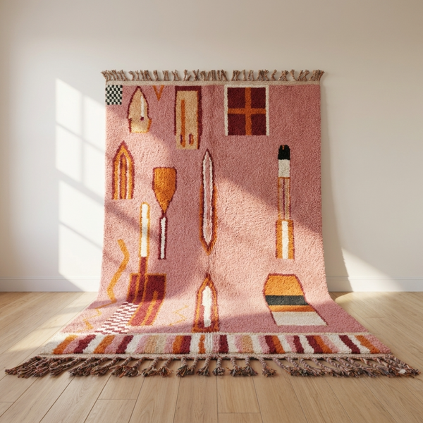 Boujaad Rug – Pink Plush Geometric Wool Rug