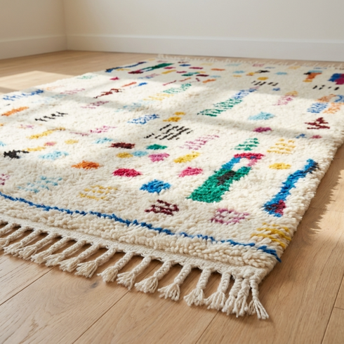 Azilal Rug – Multicolor Shaggy Abstract Wool Rug