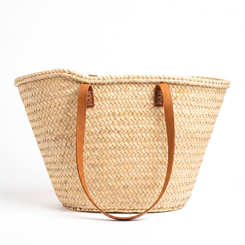 Large Moroccan Straw Bag – Coastal Tote, Tan Leather Flap & Tassel