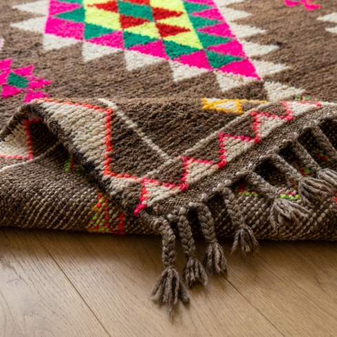 Moroccan Kilim Rug – Brown Flatweave Diamond Wool Area Rug