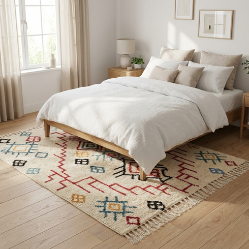 Authentic Azilal Rug - Shaggy Moroccan Wool - Vibrant Geometric Boho Decor