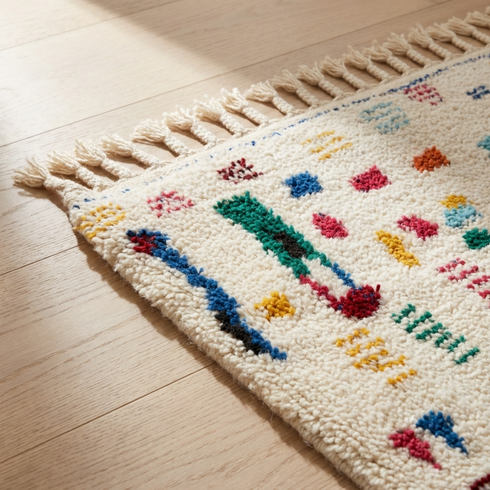 Handmade Azilal Rug - High Pile Natural Wool - Colorful Abstract Boho Decor