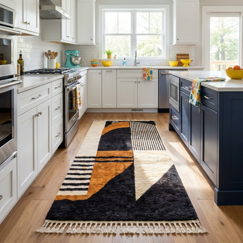Authentic Moroccan Rug – High Pile Natural Wool Area Rug with Modern Abstract Geometric Pattern for Living Room Decor