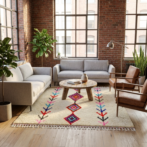 Handmade Azilal Moroccan Rug – Plush High Pile Wool Area Rug for Boho Home Decor