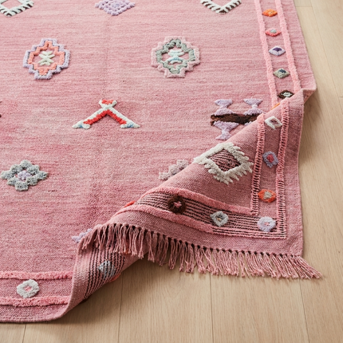 Authentic Handmade Azilal Rug – Vibrant Pink Flatweave Wool Moroccan Rug for Boho Home Decor