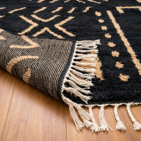 Authentic Moroccan Rug – High Pile Natural Wool Area Rug with Modern Abstract Tribal Geometric Pattern