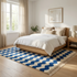 Modern Moroccan Wool Rug - High Pile Shaggy Texture - Vibrant Blue Geometric Wave Design