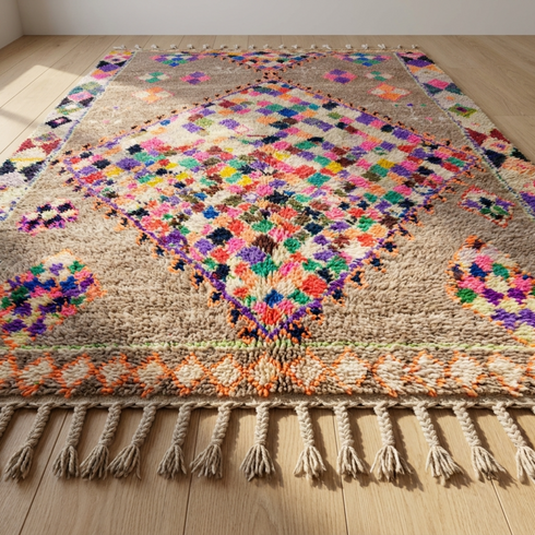 Authentic Boujaad Moroccan Rug – Artisan Handcrafted Wool Area Rug with Colorful Geometric Tribal Pattern