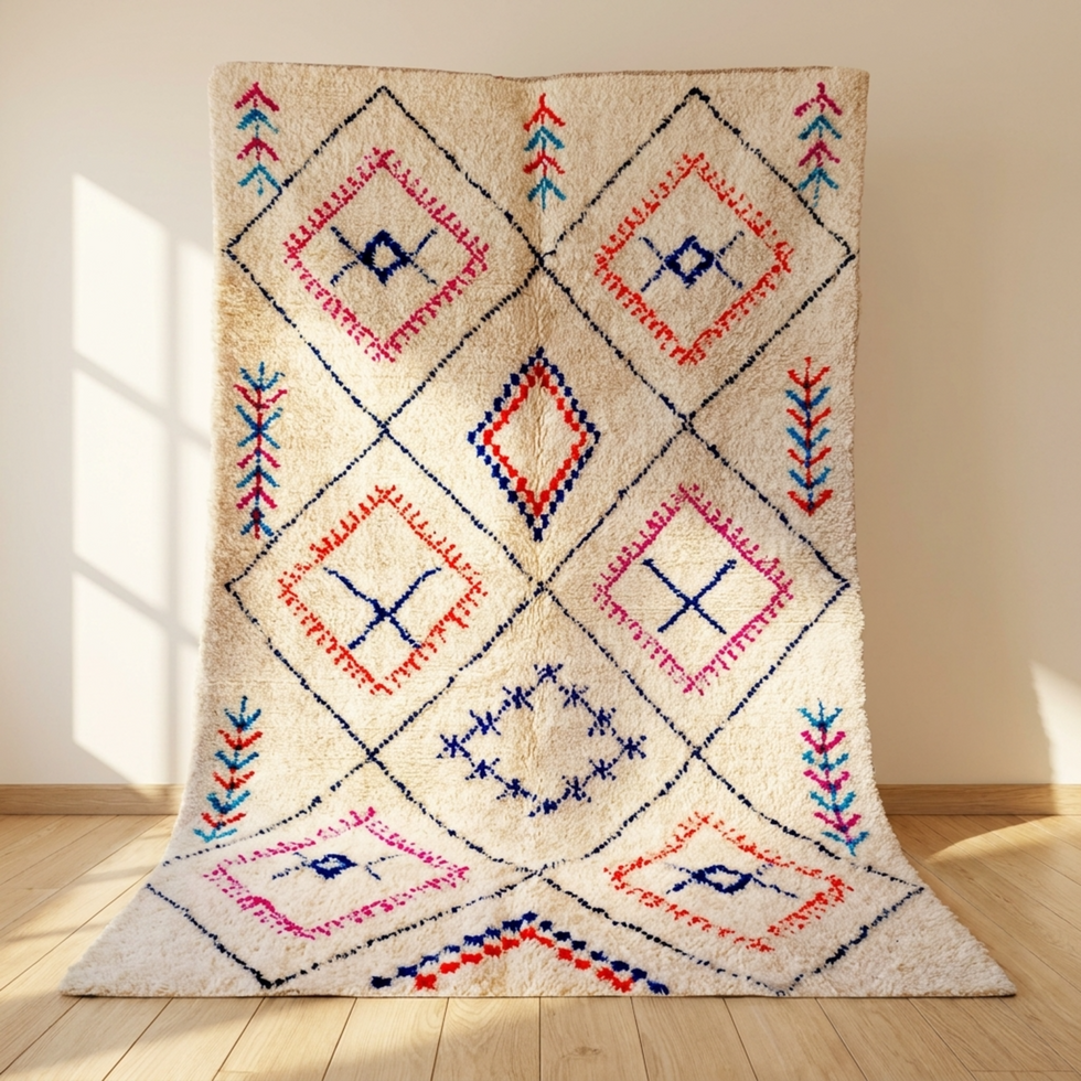 Azilal Rug – Multicolor Shaggy Diamond Wool Handmade Wool Rug