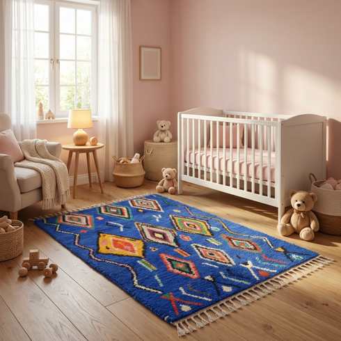 Handmade Blue Moroccan Wool Rug – Custom Berber Area Rug