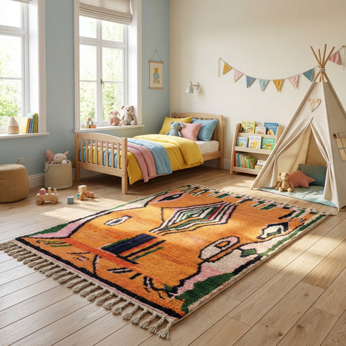 Orange Moroccan Boujaad Rug - Handmade Tribal Rug